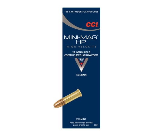 CCI 0031 22LR Mini-Mag High Velocity 36Gr Copper Plated HP, 100 Rounds