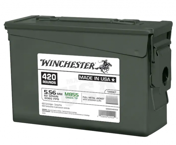 Winchester 5.56 M855 FMJ 10 Round Clips in Ammo Can WM855420CS